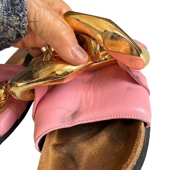 JW Anderson Leather Fuchsia Chain Slide Sandals Shoes Women Size 36 Pink Gold - Picture 4 of 9